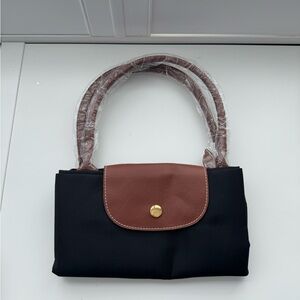 Black nylon leather tote bag medium